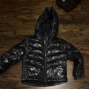 Mayoral size 8 girls Shiny patent Black Puffer Hooded Jacket